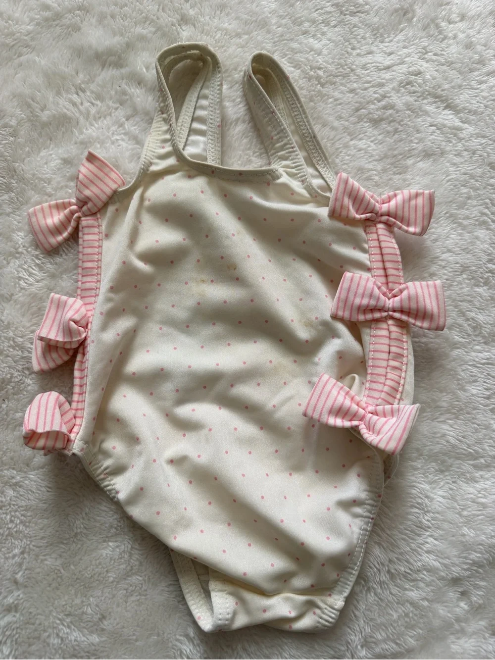 Vintage Absorba France Baby Swimsuit Polka Dot Bow Tie One Piece 3-6M
